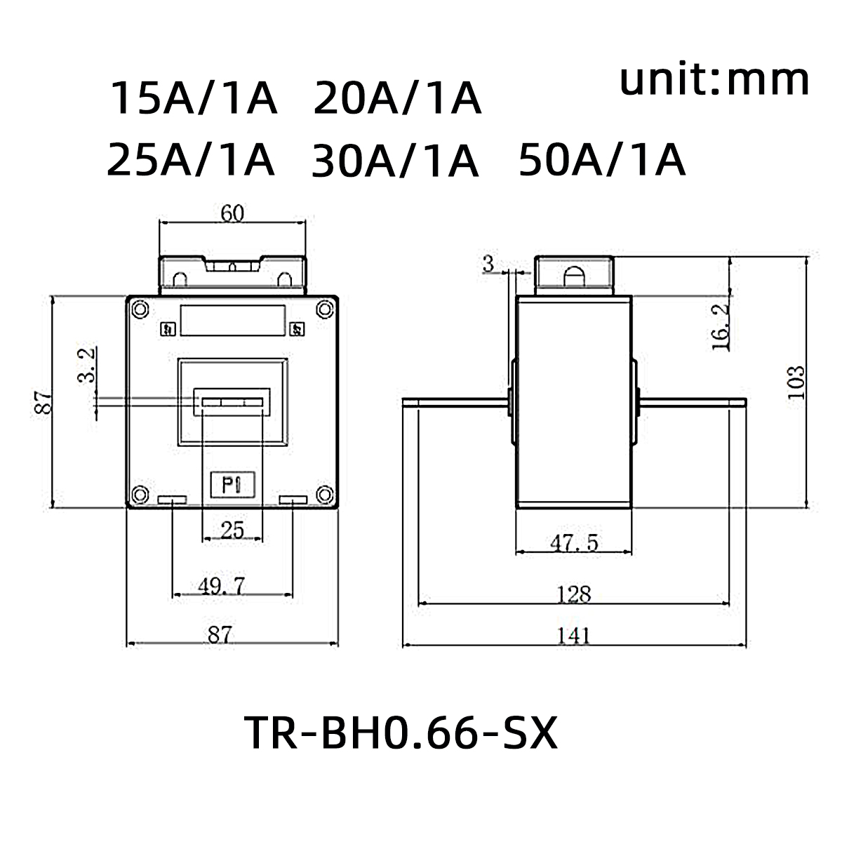 TR-BH0.66-SX Трансформатор тока низкого напряжения 20A/1V 5VA Class1.0